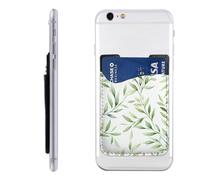 RLDOBOFE Green Leaves Phone Wallet, Stick On Card Holder for Back of Phone Case - Leather Cell Phone Card Wallet Sleeve Adhesive Phone Pocket - Compatible with Most Cell Phones