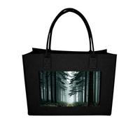 RLDOBOFE Green Mist Forest Felt Tote Bag Reusable Foldable Grocery Bag Versatile Large Capacity Commuter Handbag, Black, One Size