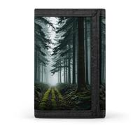 RLDOBOFE Green Mist Forest Trifold Wallet Minimalist Mens Wallet with Key Hook 8 Card Slots Modern Stylish Polyester Security Wallets Fashion Slim Credit Card Holder Id Window