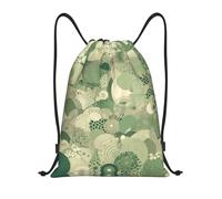RLDOBOFE Green Pattern Drawstring Backpack Sports Gym Sackpack Waterproof Swim Bag Men Women Draw String Bag, Black, M