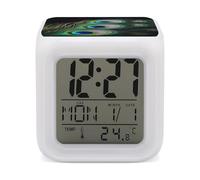 RLDOBOFE Green Peacock Feather Digital Alarm Clock with 7 Color Changing Wake Up Night Light with LED Temperature Date Display Battery Operated Gifts Room Decor for Home Bedroom
