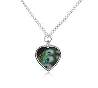 RLDOBOFE Green Peacock Feather Urn Necklace Heart Cremation Jewelry for Ashes Memorial Keepsake Jewelry with Funnel Filler Urn Locket for Women Men to Hold Ashes of Pet Loved Ones