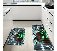 RLDOBOFE Green Pumpkin Kitchen Mats Set of 2 Cushioned Anti-Fatigue Non-Slip Kitchen Runner Rugs Comfort Foam Standing Mat Absorbent Floor Rug for Office Sink Home Laundry