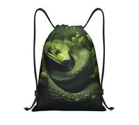 RLDOBOFE Green Snake on Trees Drawstring Backpack Sports Gym Sackpack Waterproof Swim Bag Men Women Draw String Bag, Black, S