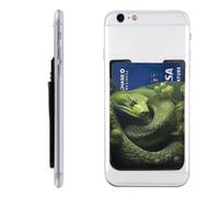 RLDOBOFE Green Snake on Trees Phone Wallet, Stick On Card Holder for Back of Phone Case - Leather Cell Phone Card Wallet Sleeve Adhesive Phone Pocket - Compatible with Most Cell Phones