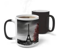 RLDOBOFE Grey Paris Eiffel Tower Ceramic Color Changing Mug Heat Transforming Activated Mug 11 Oz Heat Changing Sensitive Tea Cup Magic Novelty Coffee Cup Drinkware Home Kitchen Gift