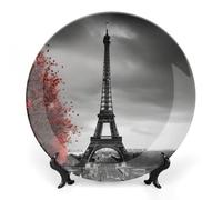 RLDOBOFE Grey Paris Eiffel Tower Decorative Plate Ceramic Display Plate with Stand Salad Plates Colorful Porcelain Dinner Dishes Dessert Appetizer Dishes for Kitchen Party Table Decor 10inch