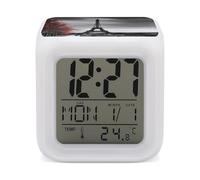 RLDOBOFE Grey Paris Eiffel Tower Digital Alarm Clock with 7 Color Changing Wake Up Night Light with LED Temperature Date Display Battery Operated Gifts Room Decor for Home Bedroom