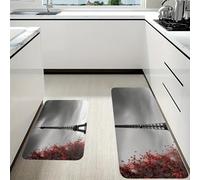 RLDOBOFE Grey Paris Eiffel Tower Kitchen Mats Set of 2 Cushioned Anti-Fatigue Non-Slip Kitchen Runner Rugs Comfort Foam Standing Mat Absorbent Floor Rug for Office Sink Home Laundry