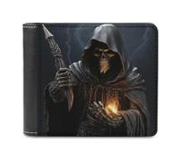 RLDOBOFE Grim-Reaper Wallet Passcase for Men, Extra Capacity Bifold Leather Wallets with ID Windows, Slim Stylish Wallet for Gift, Blocking Money Clip for Cards, Coin Pouch