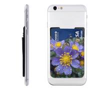 RLDOBOFE Growing Purple Flowers Phone Wallet, Stick On Card Holder for Back of Phone Case - Leather Cell Phone Card Wallet Sleeve Adhesive Phone Pocket - Compatible with Most Cell Phones