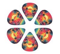 RLDOBOFE Guitar Picks 6 Pack Personalized Guitar Picks Palm Trees Among Sunset Guitar Pick Holder for Acoustic Guitars Violin Ukulele Bass, 0.46mm, White