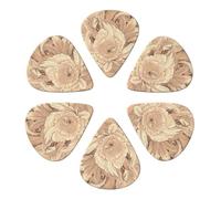 RLDOBOFE Guitar Picks 6 Pack Personalized Guitar Picks Pattern of Beige Flowers Guitar Pick Holder for Acoustic Guitars Violin Ukulele Bass, 0.46mm, White
