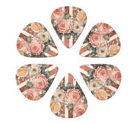 RLDOBOFE Guitar Picks 6 Pack Personalized Guitar Picks Rose Flower with Red Stripes Guitar Pick Holder for Acoustic Guitars Violin Ukulele Bass, 0.46mm, White