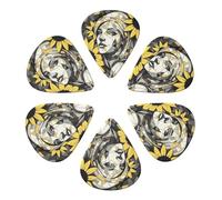 RLDOBOFE Guitar Picks 6 Pack Personalized Guitar Picks Sunflower Art Graphics Guitar Pick Holder for Acoustic Guitars Violin Ukulele Bass, 0.71mm, White