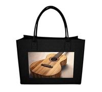 RLDOBOFE Guitar Wooden Felt Tote Bag Reusable Foldable Grocery Bag Versatile Large Capacity Commuter Handbag Black