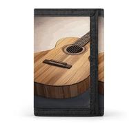RLDOBOFE Guitar Wooden Trifold Wallet Minimalist Mens Wallet with Key Hook 8 Card Slots Modern Stylish Polyester Security Wallets Fashion Slim Credit Card Holder Id Window