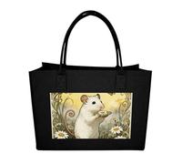 RLDOBOFE Hamster Daisy Meadow Felt Tote Bag Reusable Foldable Grocery Bag Versatile Large Capacity Commuter Handbag, Black, One Size