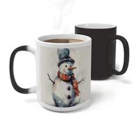 RLDOBOFE Hand Drawn Snowman Ceramic Color Changing Mug Heat Transforming Activated Mug 11 Oz Heat Changing Sensitive Tea Cup Magic Novelty Coffee Cup Drinkware Home Kitchen Gift