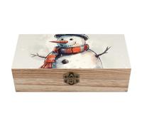 RLDOBOFE Hand Drawn Snowman Wooden Keepsake Box with Lids Wood Storage Box with A Hinged Lid Decorative Boxes Table Large Rectangular Organizer Container for Jewelry Photos Craft