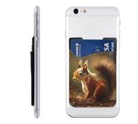RLDOBOFE Hand Drawn Squirrel Phone Wallet, Stick On Card Holder for Back of Phone Case - Leather Cell Phone Card Wallet Sleeve Adhesive Phone Pocket - Compatible with Most Cell Phones