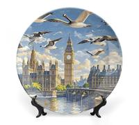 RLDOBOFE Hand-painted City Decorative Plate Ceramic Display Plate with Stand Salad Plates Colorful Porcelain Dinner Dishes Dessert Appetizer Dishes for Kitchen Party Table Decor 7inch