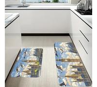 RLDOBOFE Hand-Painted City Kitchen Mats Set of 2 Cushioned Anti-Fatigue Non-Slip Kitchen Runner Rugs Comfort Foam Standing Mat Absorbent Floor Rug for Office Sink Home Laundry