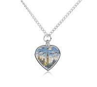 RLDOBOFE Hand-painted City Urn Necklace Heart Cremation Jewelry for Ashes Memorial Keepsake Jewelry with Funnel Filler Urn Locket for Women Men to Hold Ashes of Pet Loved Ones