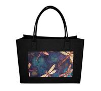 RLDOBOFE Hand Painted Dragonfly Felt Tote Bag Reusable Kitchen Grocery Bag Versatile Large Capacity Commuter Handbags, Black, One Size