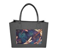 RLDOBOFE Hand Painted Dragonfly Felt Tote Bag Reusable Kitchen Grocery Bag Versatile Large Capacity Commuter Handbags, Dark Gray, One Size