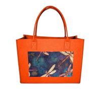 RLDOBOFE Hand Painted Dragonfly Felt Tote Bag Reusable Kitchen Grocery Bag Versatile Large Capacity Commuter Handbags, Fruit Orange, One Size