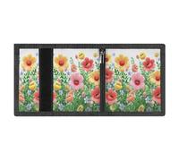 RLDOBOFE Happy Flower Trifold Wallet Minimalist Mens Wallet with Key Hook 8 Card Slots Modern Stylish Polyester Security Wallets Fashion Slim Credit Card Holder Id Window