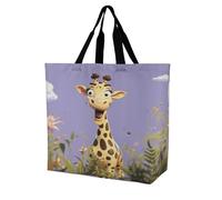 RLDOBOFE Happy Giraffe Grocery Bag for Women Reusable Extra Large Foldable Shopping Bag with Handles Collapsible Heavy Duty Tote Bags Aesthetics Shoulder Bag for Work Travel Market