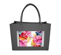 RLDOBOFE Hawaiian Flower Print Felt Tote Bag Reusable Kitchen Grocery Bag Versatile Large Capacity Commuter Handbags, Dark Gray, One Size
