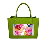 RLDOBOFE Hawaiian Flower Print Felt Tote Bag Reusable Kitchen Grocery Bag Versatile Large Capacity Commuter Handbags, Light Green, One Size