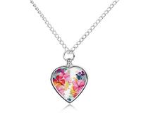 RLDOBOFE Hawaiian Flower Print Pet Urn Necklaces for Ashes, Heart-Shaped Pendant for Cat Lover, Custom Dog Cremation Keepsake Jewelry, Picture Necklace Personalized for Loss of Dog