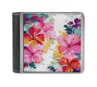 RLDOBOFE Hawaiian Flower Print Wallet Passcase for Men, Extra Capacity Bifold Leather Wallets with ID Windows, Slim Stylish Wallet for Gift, Blocking Money Clip for Cards, Coin Pouch