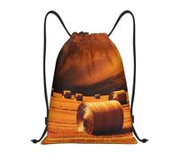 RLDOBOFE Hay Bales Drawstring Backpack Sports Gym Sackpack Waterproof Swim Bag Men Women Draw String Bag, Black, M