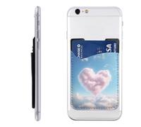 RLDOBOFE Heart Shaped Cloud Phone Wallet, Stick On Card Holder for Back of Phone Case - Leather Cell Phone Card Wallet Sleeve Adhesive Phone Pocket - Compatible with Most Cell Phones