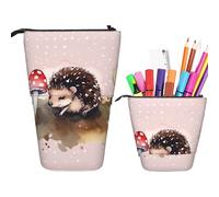RLDOBOFE Hedgehog watercolor painting print Pencil Bag Stand-Up Retractable Pencil box Organizer Pen Holder Storage Bag Cosmetic Bag For Office Holiday Gift, Black, One Size