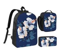 RLDOBOFE Hibiscus Vector Backpack Set 3 PCS - 17 Inch Laptop Backpack with Lunch Bag, Waterproof Daypack Insulated Lunch Box Large Capacity Coin Pouch Personalized Gift