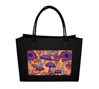 RLDOBOFE Hippie Art Mushrooms Felt Tote Bag Reusable Kitchen Grocery Bag Versatile Large Capacity Commuter Handbags, Black, One Size