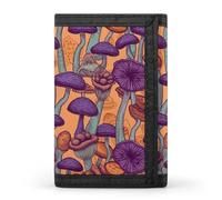 RLDOBOFE Hippie Art Mushrooms Trifold Wallet Minimalist Mens Wallet with Key Hook 8 Card Slots Modern Stylish Polyester Security Wallets Fashion Slim Credit Card Holder Id Window