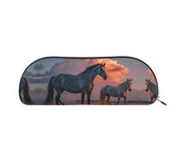 RLDOBOFE Horses Red Glowing Clouds Pencil Pouch Leather,Small Pen Bags With Zipper For Pencils,Pens,Markers,Makeups,Change,Coins