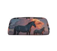 RLDOBOFE Horses Red Glowing Clouds print Pencil Bag waterproof Zipper Pencil Case Leather Pen Box Cosmetic Bag For Office Pencil