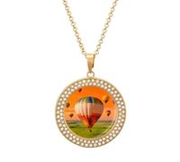 RLDOBOFE Hot Air Balloon Fleet Pendant Necklace for Women Golden Charm Diamond Circle Necklaces with 20 Inch Chain Cute Diamond Jewelry Necklaces for Birthday Christmas Valentine's Day Gift