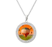 RLDOBOFE Hot Air Balloon Fleet Pendant Necklace for Women Silver Charm Diamond Circle Necklaces with 20 Inch Chain Cute Diamond Jewelry Necklaces for Birthday Christmas Valentine's Day Gift