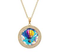 RLDOBOFE Hot Air Balloon Pendant Necklace for Women Golden Charm Diamond Circle Necklaces with 20 Inch Chain Cute Diamond Jewelry Necklaces for Birthday Christmas Valentine's Day Gift