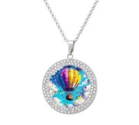 RLDOBOFE Hot Air Balloon Pendant Necklace for Women Silver Charm Diamond Circle Necklaces with 20 Inch Chain Cute Diamond Jewelry Necklaces for Birthday Christmas Valentine's Day Gift
