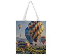 RLDOBOFE Hot Air Balloons (2) Canvas Tote Bags, Reusable Grocery Bag with Handle, Shoulder Bag for Shopping Beach Storage Travel Gift